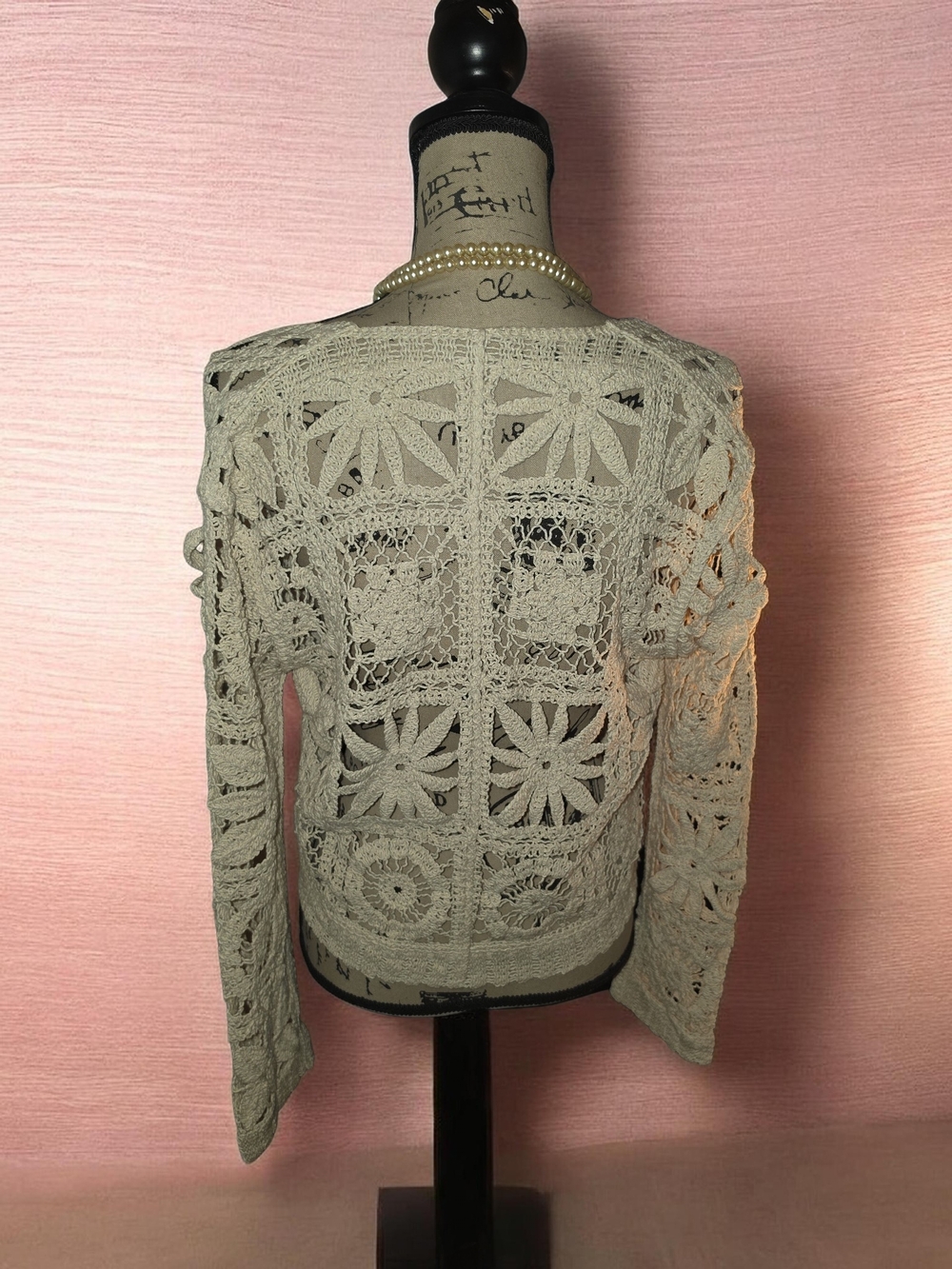 Commense Cream Crochet Open-Weave Cardigan - Picture 3 of 4